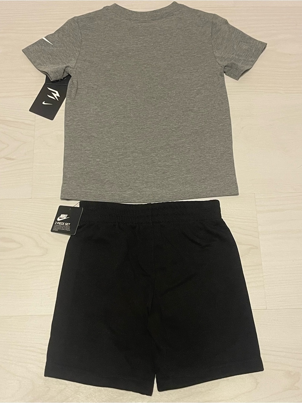 Nike Gray Tee with Red Logo and Black Shorts Kids Matching Set - Picture 3 of 3
